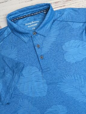 Tommy Bahama Men's Island Zone Stretch Polo Shirt Delray Frond Blue Size Large